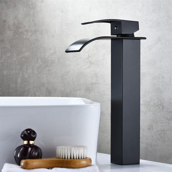 Ebern Designs Matt Black Basin Mixer Taps, Tall Waterfall Bathroom Sink